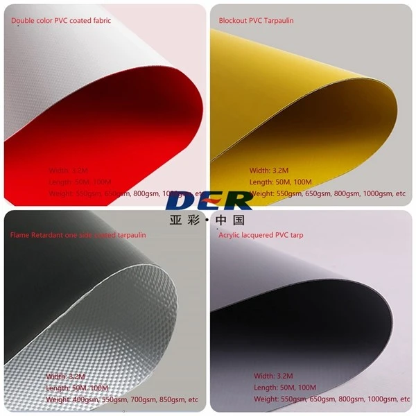 Double color PVC coated fabric vs Blockout PVC Tarpaulin vs Flame Retardant one side coated tarpaulin vs Acrylic lacquered PVC tarp Double color PVC coated fabric vs Blockout PVC Tarpaulin vs Flame Retardant one side coated tarpaulin vs Acrylic lacquered PVC tarp